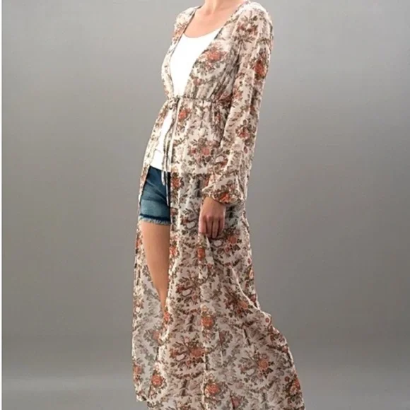 Maxi length chiffon floral kimono - Picture 1 of 4
